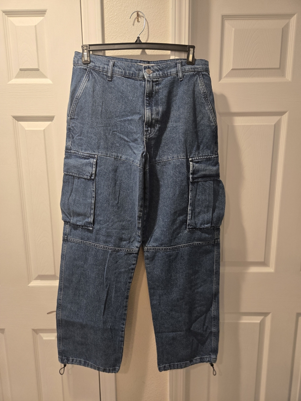 Zara Dark Blue Denim Cargo Pants - Utility Pocket Detail